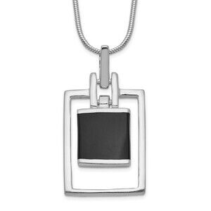 925 Sterling Silver Genuine Square Onyx Necklace Charm Pendant Necklace